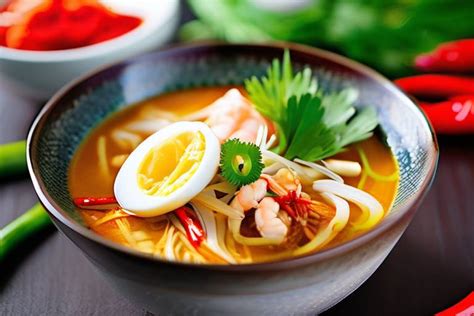  Laksa Penang: Uma Sinfonia Picante de Caldo Cremoso e Camarões Frescos!